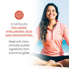 Reserveage Beauty Collagen Booster highlights resveratrol for antioxidant support.