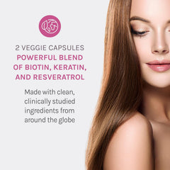 Close-up of Reserveage Keratin Hair Booster bottle highlighting hair benefits.