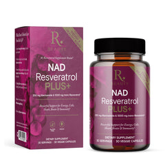 Reserveage NAD Resveratrol Plus+ bottle for daily antioxidant support