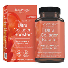 Reserveage Nutrition Ultra Collagen Booster bottle supports smooth skin and hydration.