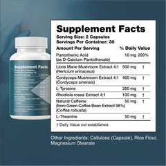 Reset+Rise capsules close-up showing easy-to-take capsules for steady energy.