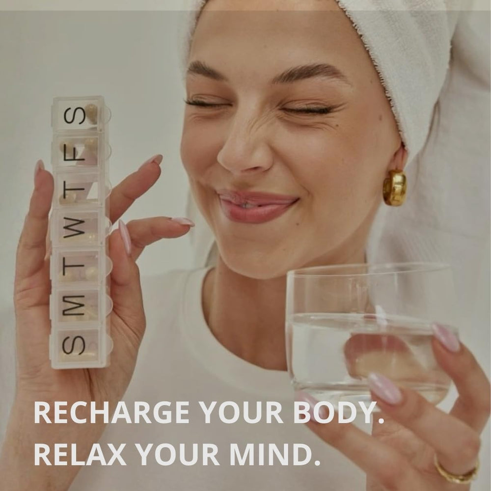 Graphic on Reset Wellness M3+ highlighting L-theanine and B6 for relaxation.