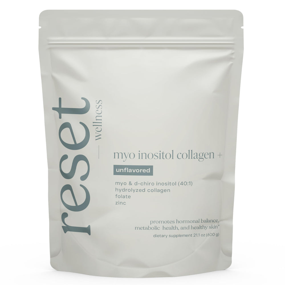 Reset Wellness MyoInositol collagen 600g tub showing powder for hormonal balance support