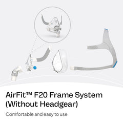 AirFit F20 frame quick-release elbow for easy nightly disconnections.