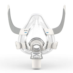 ResMed AirFit F20 frame small wearing a secure fit for night use.