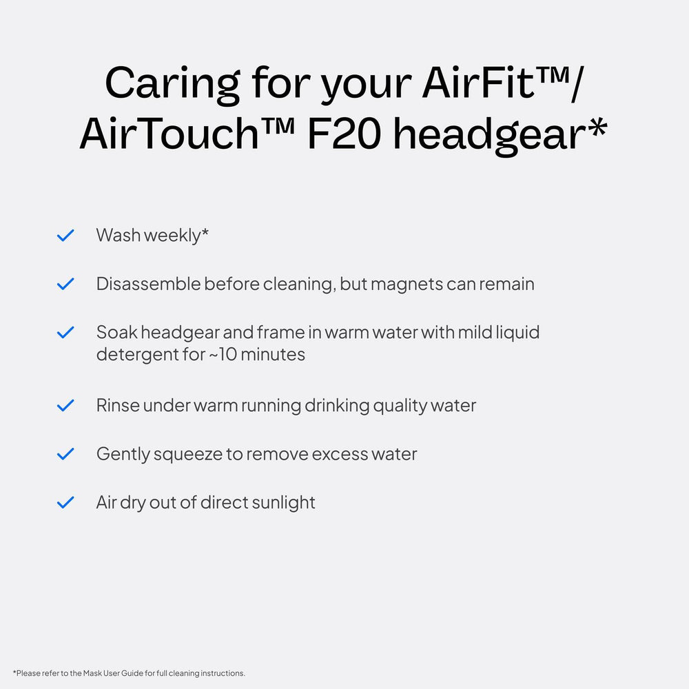 ResMed AirFit F20 headgear frame not included—pair with your existing mask frame.