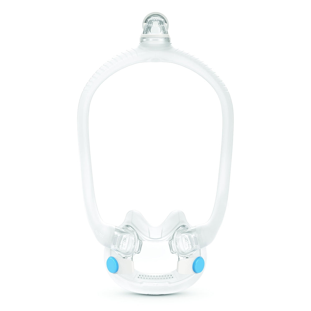 ResMed AirFit F30i frame with top-tube connection for unobstructed movement.