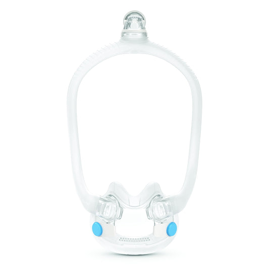 ResMed AirFit F30i frame with top-tube connection for unobstructed movement.
