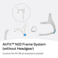 ResMed AirFit N20 nasal cushion: comfortable seal for restful nights.