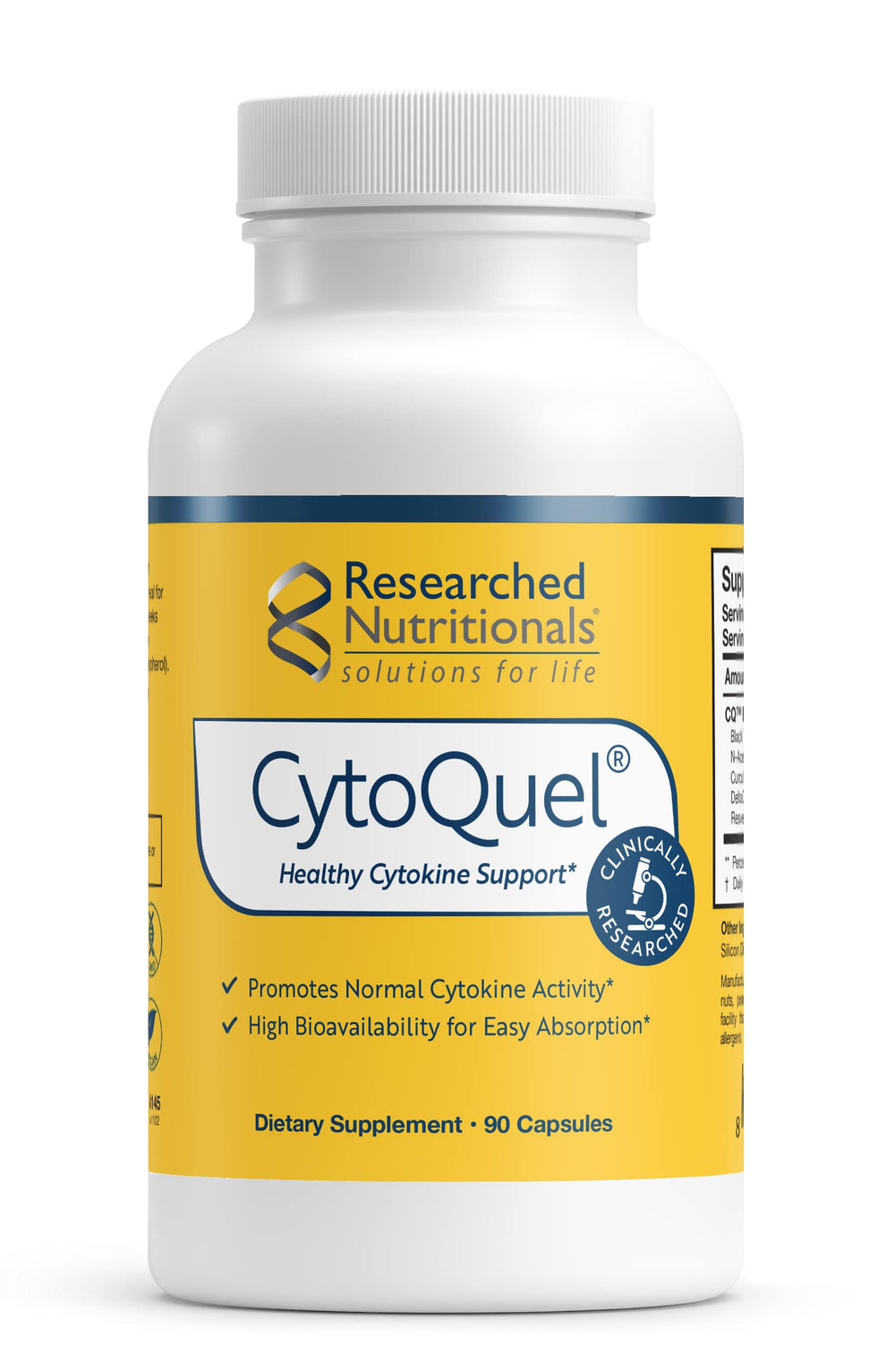 Researched Nutritionals CytoQuel bottle front for everyday immune-friendly support.