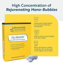 Researched Nutritionals H2 Absorb glass of hydrogen water for quick daily refreshment.