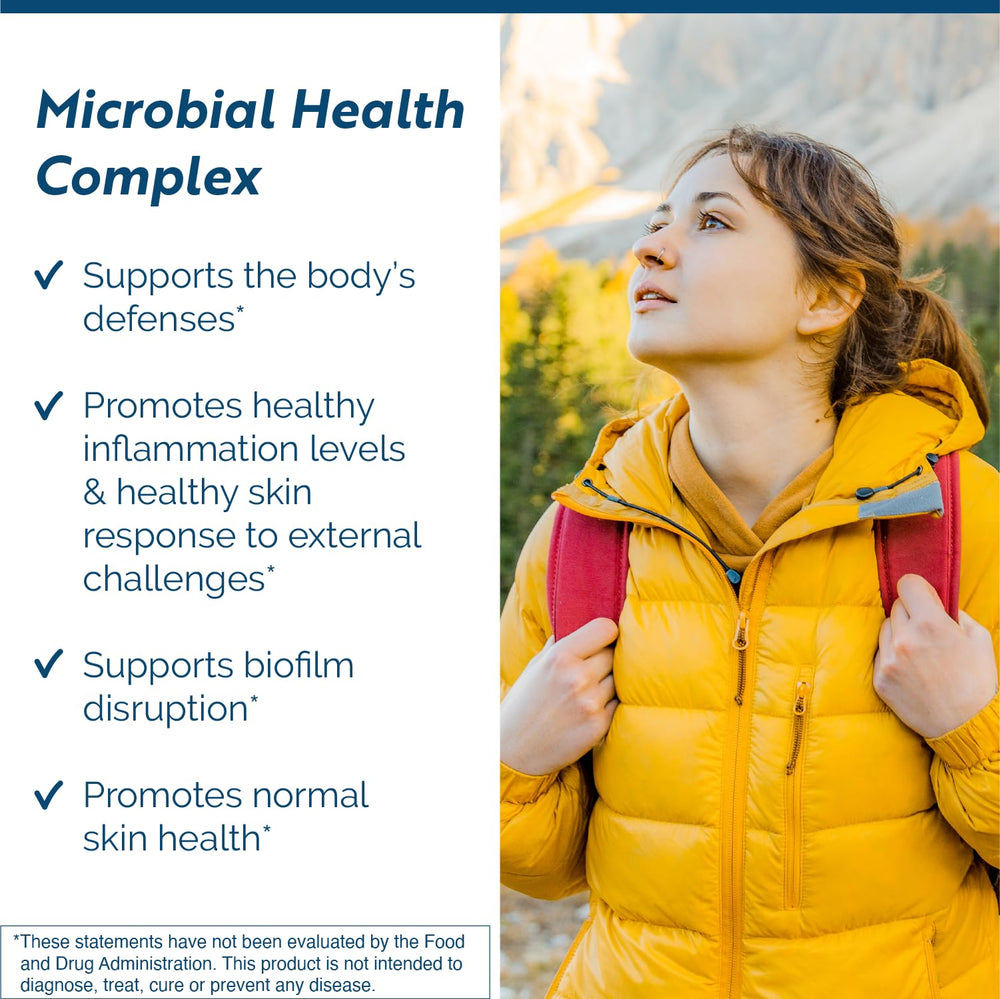 Researched Nutritionals Microbinate capsules closeup showing easy daily immune support.