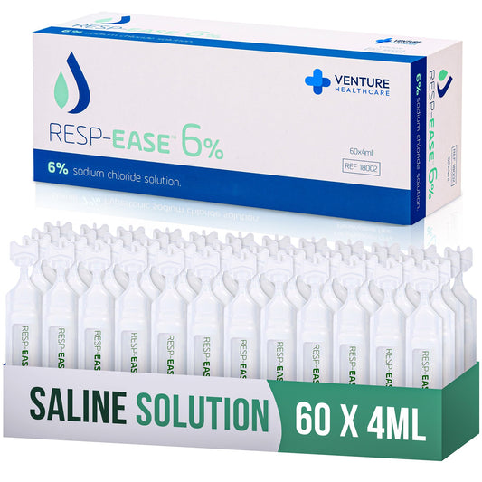 Resp-Ease 6% saline bottle for convenient nasal and eye moisturizing on the go.