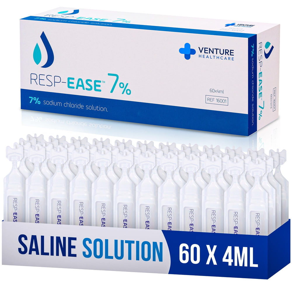 Resp-Ease 7% saline bottle front view for daily nasal and eye cleansing.