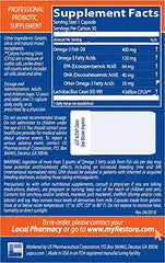 Restora omega-3 softgels shown beside probiotic capsules for balanced daily wellness