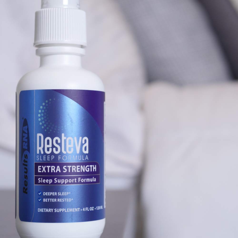 Results RNA Resteva sleep spray label close-up shows key ingredients
