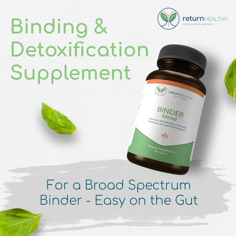Return Healthy Binder Blend bottle shows 180 capsules for a simple routine