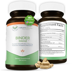 Return Healthy Binder Blend capsules ready for gut support and toxin binding