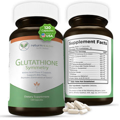 Return Healthy Glutathione Symmetry bottle front showcases daily detox support