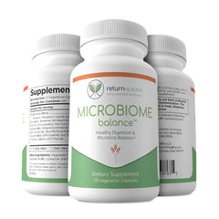 Packaging closeup of Return Healthy Microbiome Balance bottle.