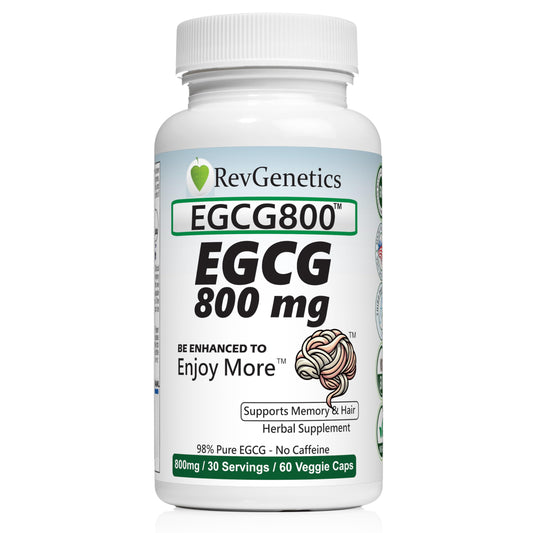 REVGENETICS EGCG800 bottle showcasing high-potency antioxidant formula for daily wellness.