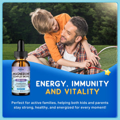 ReviNutra grape-flavored magnesium liquid drops appealing to kids during bedtime routine.