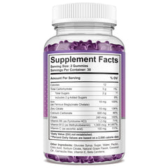 ReviNutra Iron Gummies grape closeup reveals chewy texture and energy support.