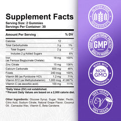ReviNutra Iron Gummies grape jar closeup highlights easy-to-chew iron plus vitamin C.