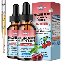 ReviNutra kids magnesium liquid bottle for easy dosing and gentle absorption.