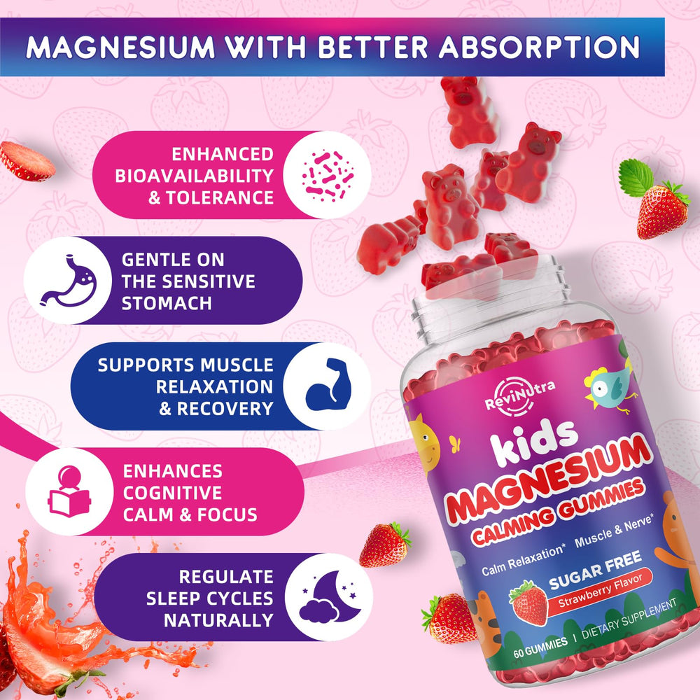 ReviNutra magnesium gummies texture close-up highlighting chewy bite.