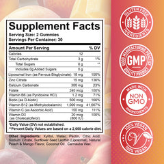 Close-up of peach-mango gummies shows chewy, flavorful texture.