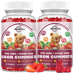 ReviNutra iron kids gummies bottle shows convenient daily iron support