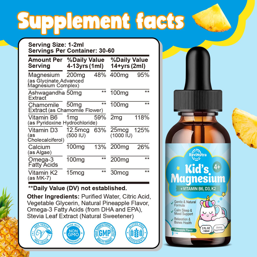 ReviNutra Kids ashwagandha relaxation drops bottle for relaxed mood