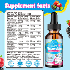 ReviNutra kids magnesium drops bottle highlighting sleep support and calm
