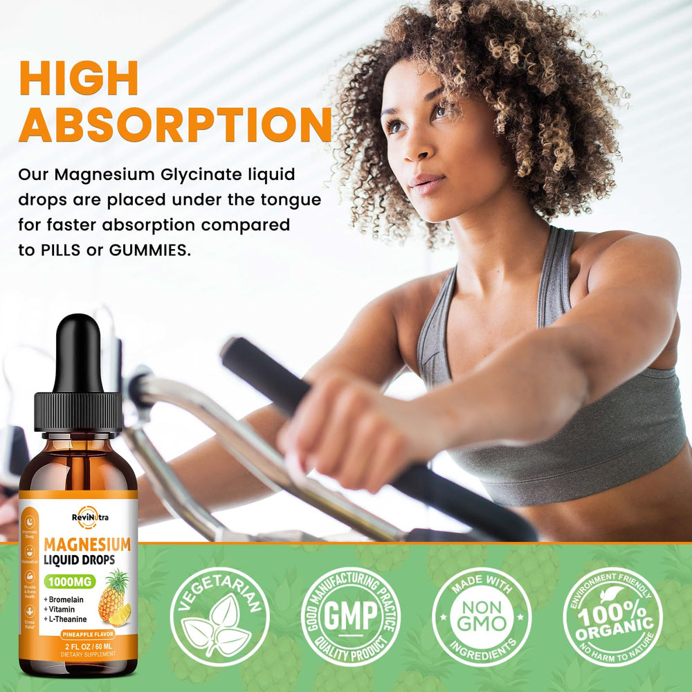ReviNutra liquid drops usage 2ml daily shown with glass