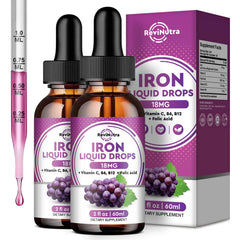 ReviNutra liquid iron bottle with grape flavor supports easy daily intake.