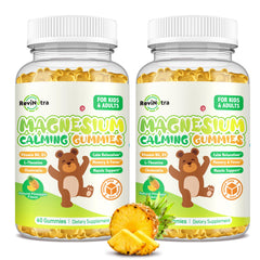 ReviNutra Kids Magnesium Gummies pineapple bottle promotes calm and restful sleep.