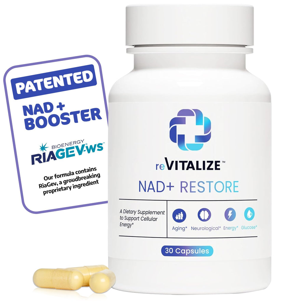 REVITALIZE NAD+ 750mg bottle front – promotes cellular energy and anti-aging support.