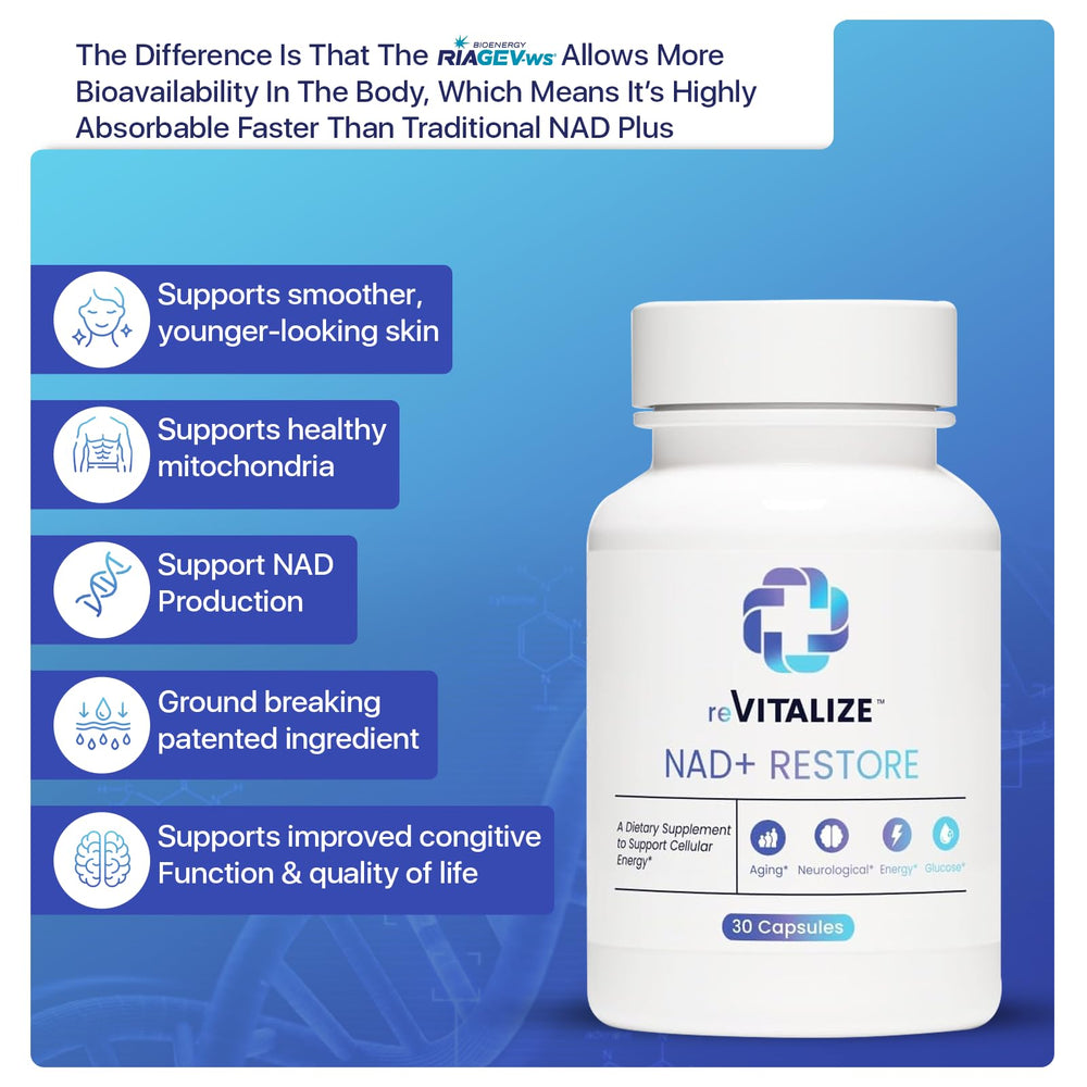 REVITALIZE NAD+ brain health focus visual for mental clarity.