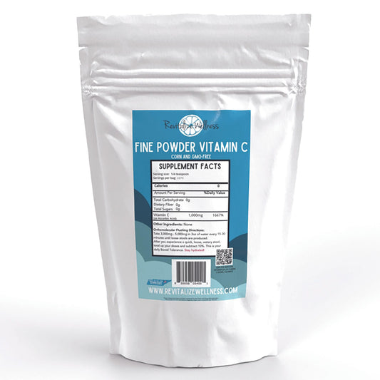 Revitalize Wellness fine powder vitamin C dissolves quickly for daily use.