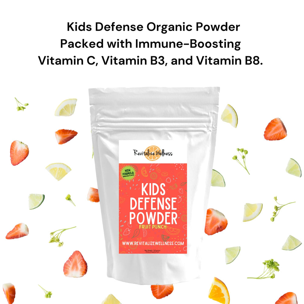 Revitalize Wellness Kids Defense powder stirred into yogurt for a nutritious snack