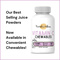 Revitalize Wellness Vitamin C chewables bottle pour demonstrates serving size for planning.