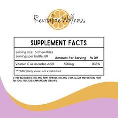 Revitalize Wellness Vitamin C chewables close-up shows juicy berry flavor for easy daily intake.