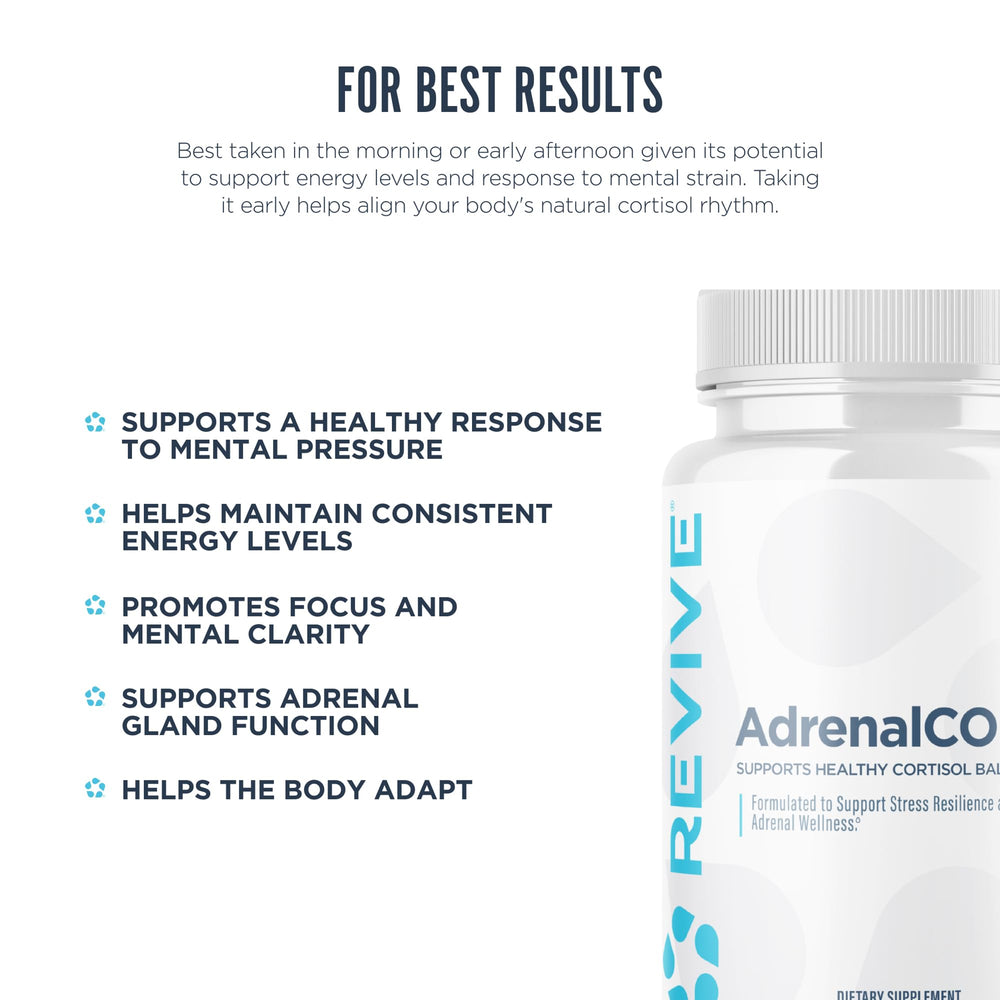 Revive MD AdrenalCORE label closeup confirms vegan and gluten-free formulation.