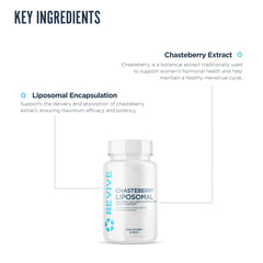 Revive MD Chasteberry bottle label closeup displays vegan and gluten-free claim.