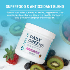 Revive MD Daily Green Powder blended into smoothie for added fiber.