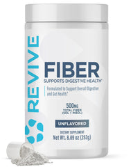 Revive MD Fiber bottle front with unflavored formula for digestive health support.