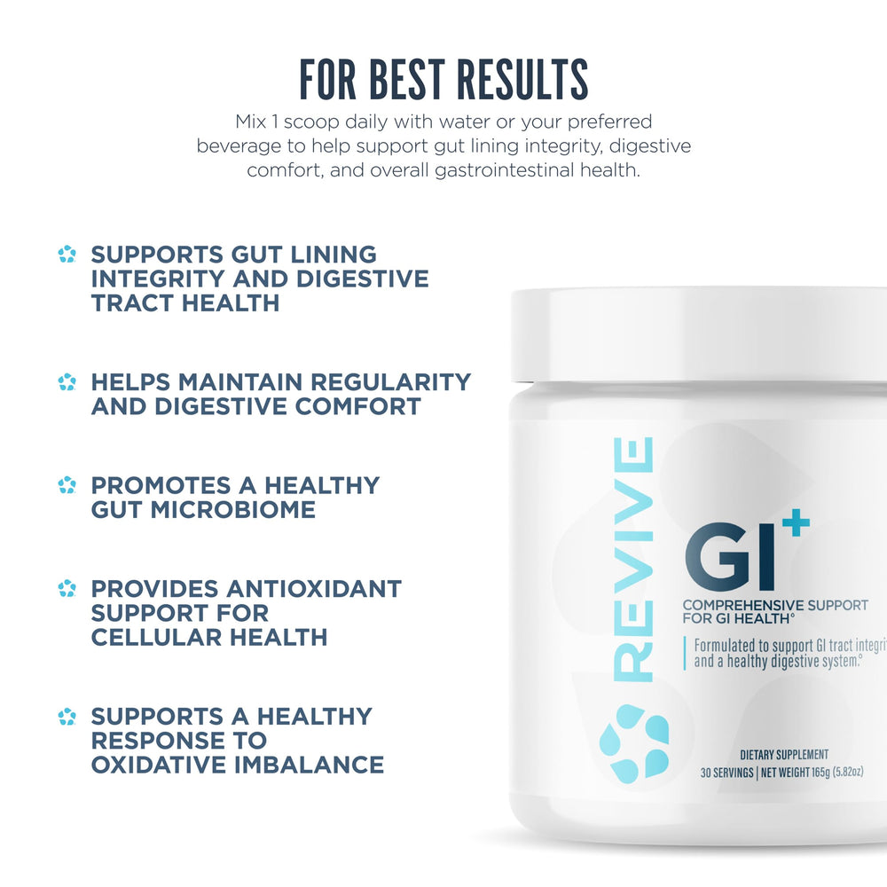 Glass of beverage prepared with Revive MD GI Plus for daily use.