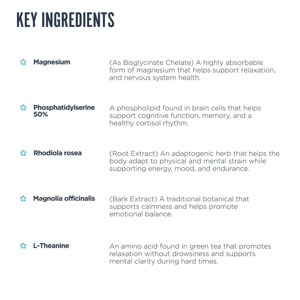 Bottle label detail emphasizes magnesium and L-Theanine ingredients.