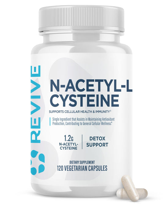Revive MD NAC supplement bottle front view with label signaling antioxidant support potential